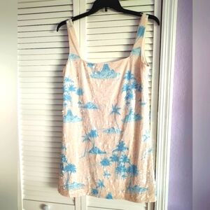 Gianni Bini Cream and Blue Tropical Dress